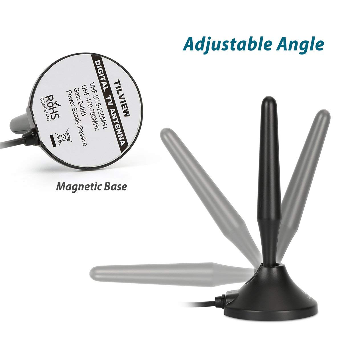 TILVIEW Antenna TV, Portatile con Base Magnetica, Amplificatore –