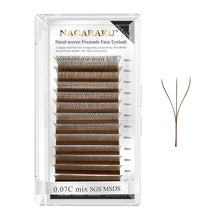 Carica l'immagine nel visualizzatore di Gallery, NAGARAKU Estensioni delle Ciglia Tessuto a Mano Volume Predefinito 3D Risparmio di Tempo Premade Fan Eyelash Extension Ciglia Estensioni (0.07mm C 8-12mm Marrone) 8-12mm Mix Marrone 0.07 C