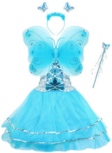Carica l&#39;immagine nel visualizzatore di Gallery, VOWOV Costumi di ali di fata della ragazza di Halloween per vestire il costume della festa di compleanno, 3-10 anni Blu