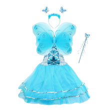 Carica l&#39;immagine nel visualizzatore di Gallery, VOWOV Costumi di ali di fata della ragazza di Halloween per vestire il costume della festa di compleanno, 3-10 anni Blu