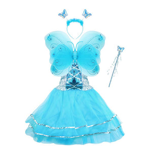 VOWOV Costumi di ali di fata della ragazza di Halloween per vestire il costume della festa di compleanno, 3-10 anni Blu