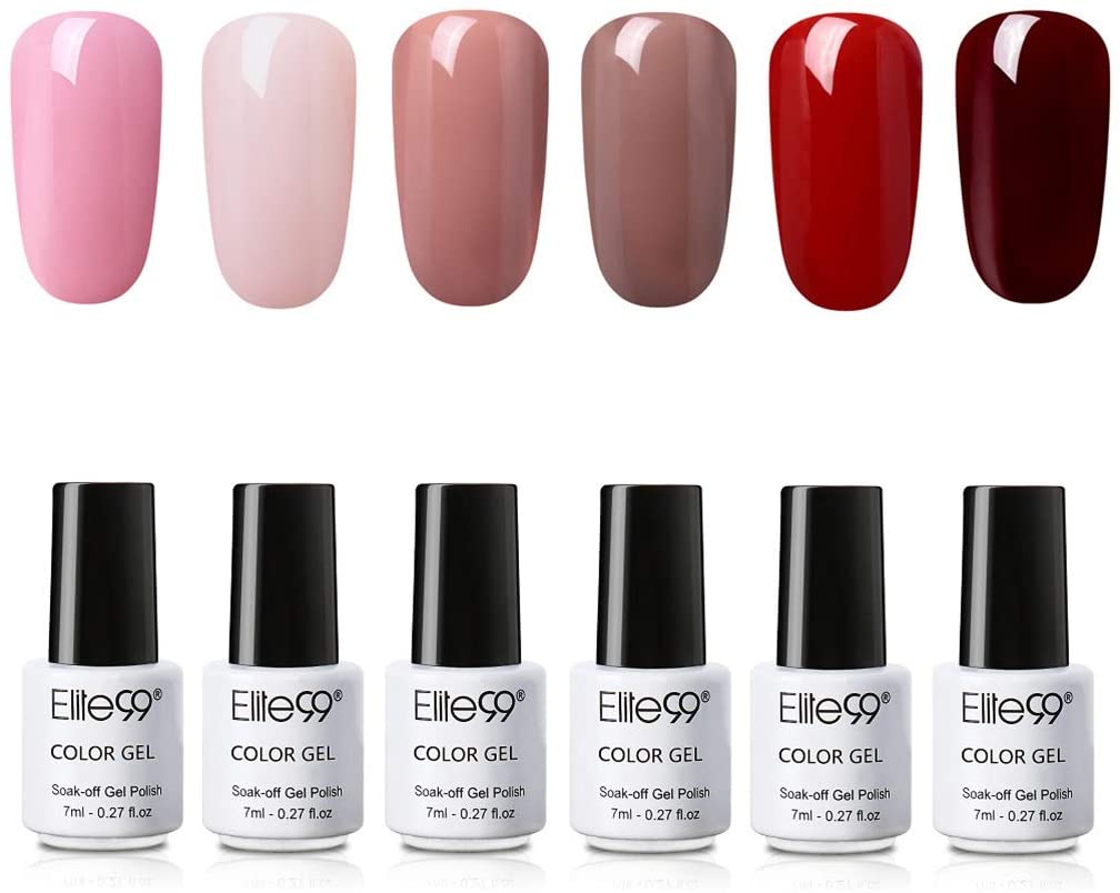 Elite99 Smalto Semipermanente 3 in 1 Smalto per Unghie in Gel UV LED 6pz Kit Smalti Semipermanenti Soak off One-Step Gel Colori Ricostruzione per Unghie Mini Dimensioni 7ml - 008