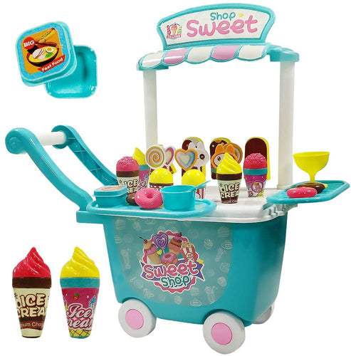 Giocattolo del Carrello del Gelato - 45 PC Fai Finta di Giocare Set Cibo Giochi di Ruolo di Alimenti Giocattoli Dessert Caramelle Gioca Regalo Educativo per Bambini 2 3 4 Anni Ragazze e Ragazzi