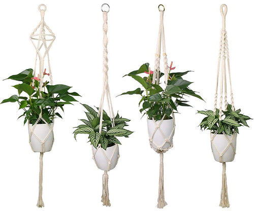 Luxbon Set di 4 Fioriere Sospese in Macrame da Interno ed Esterno 104cm, Beige - Ilgrandebazar