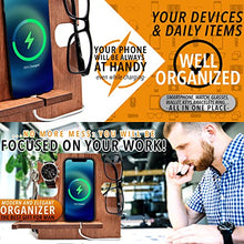 Carica l'immagine nel visualizzatore di Gallery, Docking Station in Legno Multifunzione: Organizer da Scrivania e Svuotatasche Design Moderno per Casa e Ufficio - Regalo Compleanno Uomo, Regalo Natale (Marrone (noce))