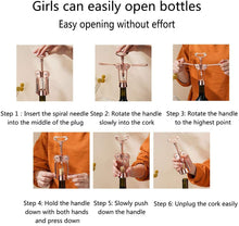 Carica l'immagine nel visualizzatore di Gallery, OMZGXGOD Cavatappi in Oro Rosa, Cavatappi Multifunzione Alato, Apribottiglie di Alta qualità dal Design Moderno - Apribottiglie per Vino e Birra - Regalo per Vino - Idea Regalo Speciale