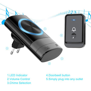 Dilusi Campanelli Wireless,Campanello 1 Trasmettitore + 1 Ricevitori, Nero - Ilgrandebazar