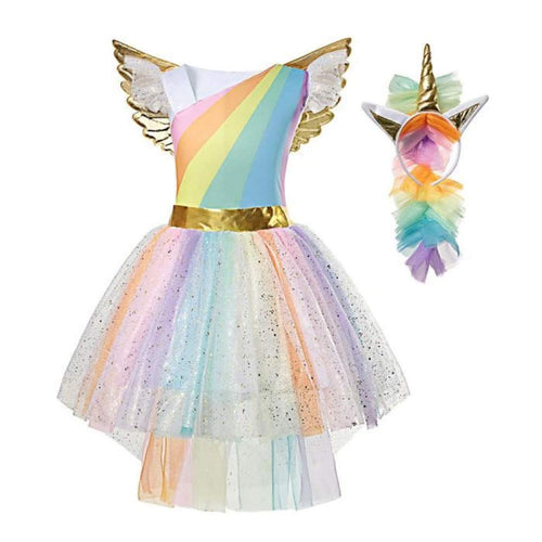 Vestito da Unicorno tutù Costume Principessa per Bambina 4-5 Anni (110 cm)