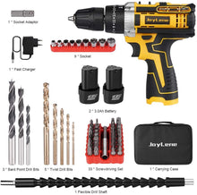Carica l'immagine nel visualizzatore di Gallery, Avvitatore Batteria 12V/3A,JayLene trapano avvitatore con Trapano a Percussione modalità operativa,2x1500 mAh Batterie，Luce dà lavoro a LED，59 Accessori Inclusi per DIY Pareti in Legno di Cemento