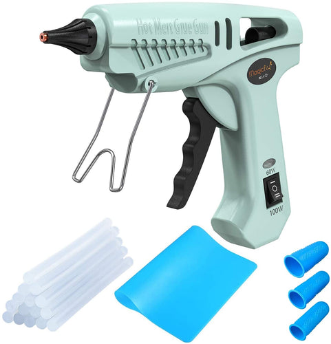 Magicfly Pistola Colla a Caldo con 15 Stick di Colla, Pistola a Colla Grilletto Flessibile Per Fai Da Te Arti, Piccole Riparazioni e Mestieri Progetti, 60W/100W, Verde