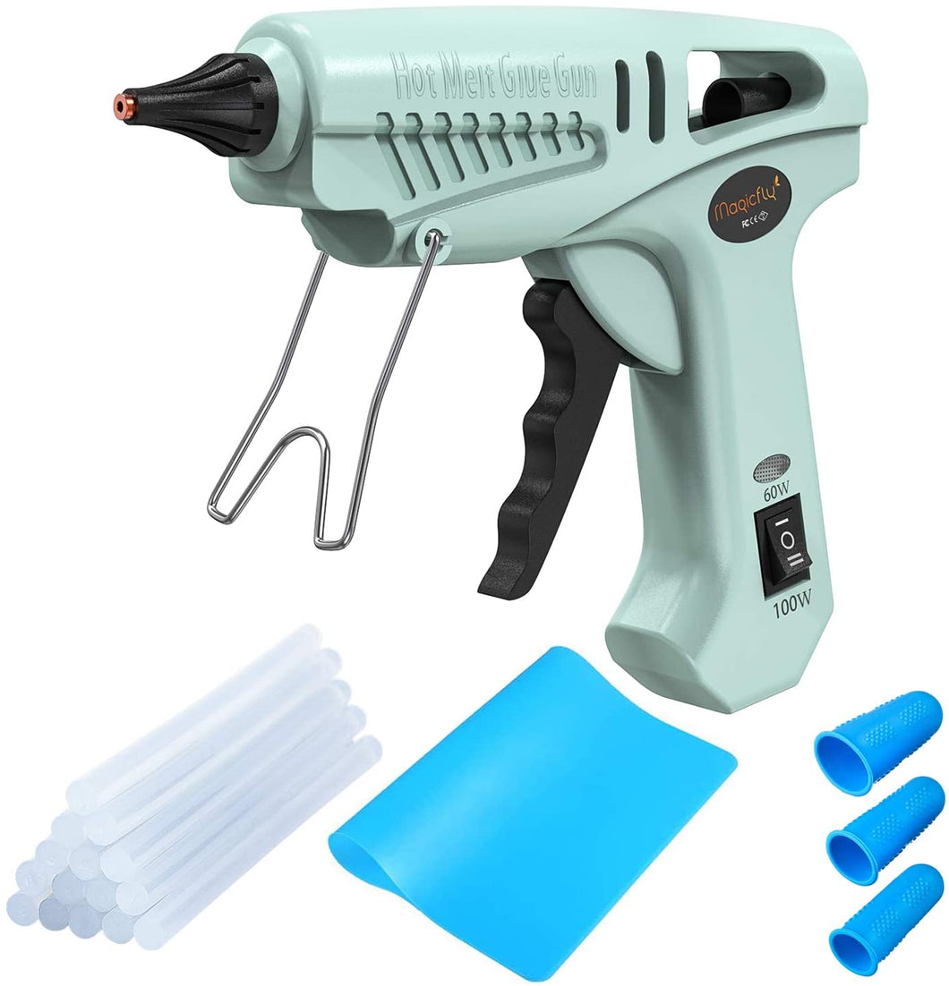 Magicfly Pistola Colla a Caldo con 15 Stick di Colla, Pistola a Colla Grilletto Flessibile Per Fai Da Te Arti, Piccole Riparazioni e Mestieri Progetti, 60W/100W, Verde
