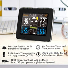 Carica l'immagine nel visualizzatore di Gallery, OurLeeme Stazione meteorologica Wireless, previsioni digitali Indoor Outdoor Termometro Temperatura umidità Allarme Meteo Orologio 3 Livelli Retroilluminazione (Nero)