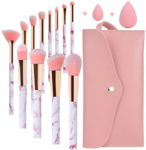 Carica l&#39;immagine nel visualizzatore di Gallery, Pennelli Make Up Start Makers Professional 12Pcs Set di pennelli per trucco in marmo rosa con correttore di fondotinta Blush ombretto Pennelli per trucco Beauty Blender e borsa per il trucco