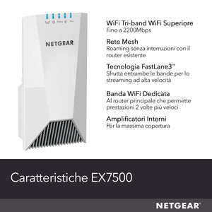 Netgear  EX7500 Nighthawk X4S Ripetitore WiFi AC Mesh, 2200 Mbps, Bianco