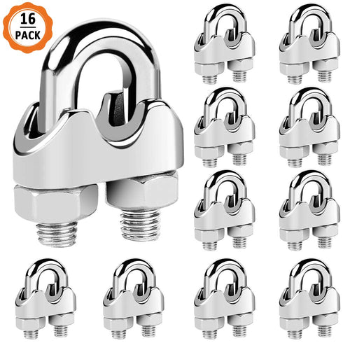 Morsetti per Cavo Acciaio, 16 pcs Clip morsetti Fune Metallica a Forma...
