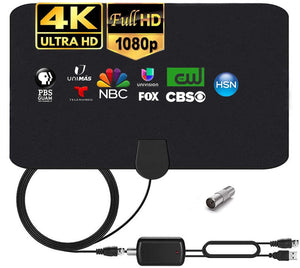 Antenna TV Interna HDTV Con Amplificatore | Digitale DVB-T/DVB-T2 | Portata 250 Miglia | Cavo 3m | Per TV 4K HD | Design Sottile