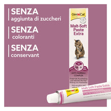 Carica l'immagine nel visualizzatore di Gallery, GimCat Malt-Soft Pasta Extra, Anti-Hairball Snack per gatti che favorisce l’espulsione dei boli di pelo, 1 tubetto, 1 x 50 g