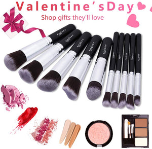 Pennelli Make Up BEAKEY Premium synthetic pennelli trucco fondazione cipria fard, ombretto, Set di pennelli make up, kit con spugnetta e Brush Egg (10 + 2 pezzi, nero/argento)
