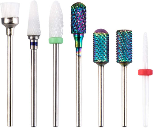 Set di Punte per Unghie, H/E 7 Pcs Punte per Fresa Unghi, Professionale Nail Drill Bits Set Acrilico Chiodi File Manicure Strumenti per pedicure 3/32