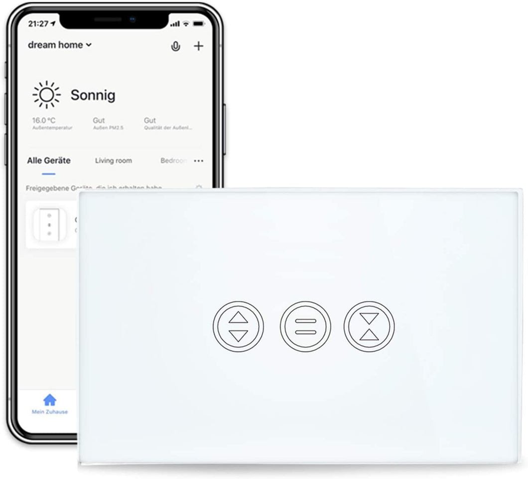 LoraTap Interruttore WiFi per Tenda, Interruttore Tattile Controllo APP o Vocale di Alexa Echo e Google Home, Interruttore Timer Telecomando per 600W CA Persiane Avvolgibili e Tapparelle Motore