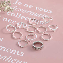 Carica l'immagine nel visualizzatore di Gallery, Simsly - Anelli vintage a forma di stella e luna, in argento, per donne e ragazze (set da 12 pezzi)