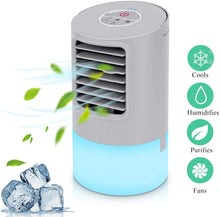 Carica l'immagine nel visualizzatore di Gallery, Mini Condizionatore Portatile Raffrescatore Evaporativo Umidificatore Purificatore Raffreddatore D'aria Climatizzatore Air Cooler con Raffreddamento per Casa/Ufficio/Camper 3 Velocità 2/4H Timer