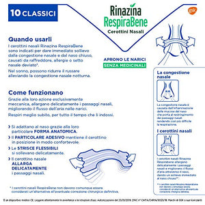 Rinazina Respirabene Cerottini Nasali 10 Classici - 25 g - Ilgrandebazar