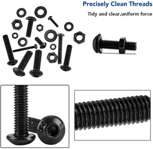 CCKOLE Set Viti e Dadi, Set Dadi e Bulloni M2 M3 M4 M5 Acciaio Carbonio, Assortimento Rondelle Vite Testa Bottone Esagonale Nero con Scatola (1225Pz)