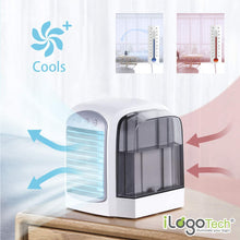 Carica l'immagine nel visualizzatore di Gallery, iLogoTech Aggiornato 3 in 1 Mini Condizionatore Portatile, Raffrescatore d'Aria Evaporativo, Aria Cooler, Umidificatore, Purificatore per Casa, Ufficio, Camera da Letto, All'aperto (3 velocità)