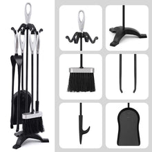 Carica l&#39;immagine nel visualizzatore di Gallery, Set di Strumenti per Caminetti 5 Pezzi, Porta Attrezzi, Black&amp;silver - Ilgrandebazar