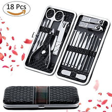 Carica l'immagine nel visualizzatore di Gallery, Fixget 18 Pcs Manicure Set, Professionale Tagliaunghie Set Manicure Grooming Kit con Travel Case (18Pcs Nero)