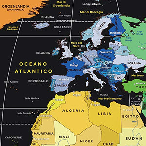TooPopz® Mappa del In Lingua Italiana | Del Mondo 84x44cm - Oro / Nero - Ilgrandebazar