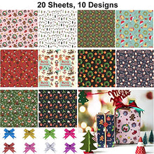 Carica l'immagine nel visualizzatore di Gallery, Foglio Di Imballaggio, Bst4u 20 Fogli Carta Da Imballaggio con Motivo Cappello Natale Ghirlanda Pupazzo di Neve, Nodi 20 Pz, Decorato Nastri Di Fiore Regali Come Regali Di Compleanno Natale Exqui