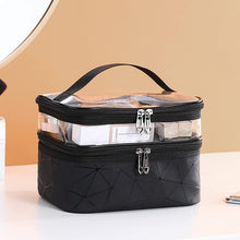 Carica l'immagine nel visualizzatore di Gallery, AIBAOBAO Borsa per il trucco, borsa per cosmetici grande a doppio strato, borsa per articoli da toeletta da viaggio professionale con manico Nero