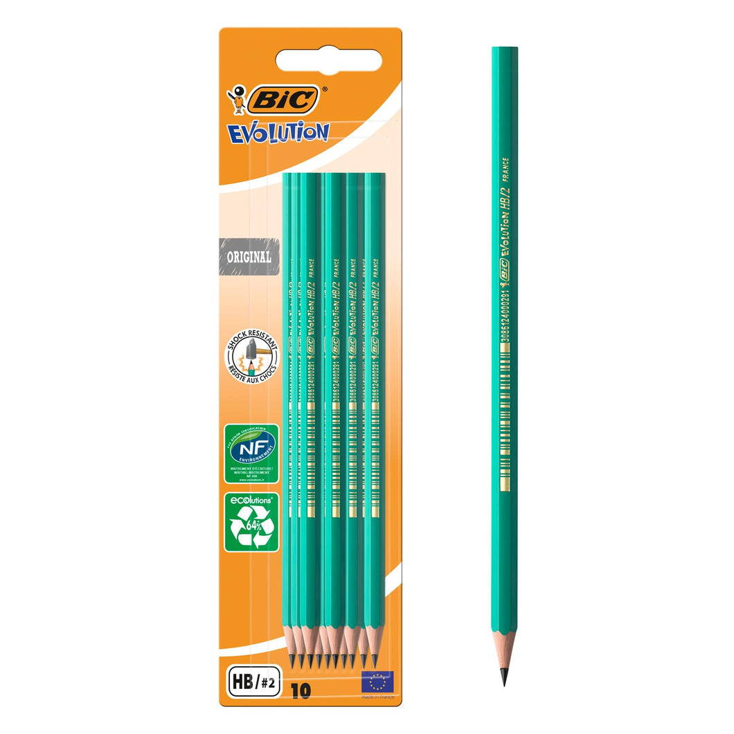 BIC Evolution Ecolutions, Matita In Grafite, Per Scrivere A Scuola E In Ufficio, Mina HB Resistente, Confezione da 10