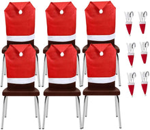 Carica l&#39;immagine nel visualizzatore di Gallery, Synchain Copertura della Sedia di Natale, 6 Pezzi Coprisedie Natalizie ，Babbo Natale Cappello Sedia con 6 Pezzi Forchetta Coltello Cappelli di per Decorazione della tavola della Festa di Natale