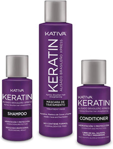 Kativa - Keratin Alisado Brasileño, Kit Stiratura Brasiliana - Trattamento Professionale Lisciante Anti Crespo alla Cheratina, Senza Formaldeide e Solfati - con Shampoo, Balsamo e Maschera Trattamento