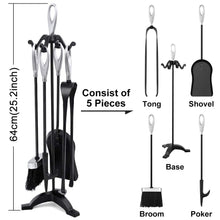 Carica l&#39;immagine nel visualizzatore di Gallery, Set di Strumenti per Caminetti 5 Pezzi, Porta Attrezzi, Black&amp;silver - Ilgrandebazar