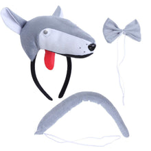 Carica l&#39;immagine nel visualizzatore di Gallery, Set Cerchietto Con Orecchie Coda E Papillon Da Lupo Per Bambini 6-10 Anni... - Ilgrandebazar