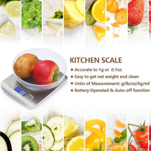 Carica l&#39;immagine nel visualizzatore di Gallery, Bilancia da Cucina Smart Digitale con Funzione Tare,5kg/11 lbs Acciaio Inox Bilancia Elettronica per la Casa e la Cucina con 5 Measuring Units e Precisione 1g,Bianca,(2 Batteries Incluse)