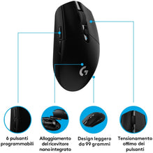 Carica l'immagine nel visualizzatore di Gallery, Logitech G305 Mouse Gaming Wireless Lightspeed, Sensore HERO, 12000 DPI, Design Leggero, 6 Pulsanti Programmabili, Durata della Batteria 250 Ore, Memoria Integrata, per PC/Mac/Laptop, Nero