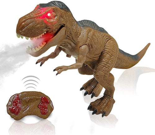 Dinosauro Telecomandato Giocattolo Elettrico - LED Giocattoli di Dinosauro T-REX Realistici RC con Occhi Luminosi, Camminare, Ruggire, Spruzzare, Regalo Giocattolo Robot per Ragazzi Ragazze Bambini