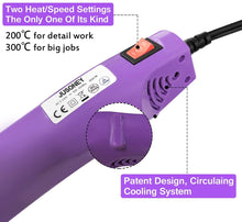 Carica l'immagine nel visualizzatore di Gallery, Jusoney Embossing Pistole termiche, 300 W, asciugacapelli portatile con doppia temperatura, strumento di calore per fai da te, goffratura e tubo termoretraibile (viola)