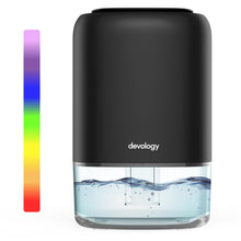 Carica l'immagine nel visualizzatore di Gallery, Devology Mini Deumidificatore Portatile Compatto da 1100 ml - Efficienza Elettrica - Elimina Muffa, Umidità e Condensa per Casa - Super Silenzioso <30dB 7 Colori di Illuminazione d'Ambiente a LED