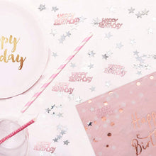 Carica l&#39;immagine nel visualizzatore di Gallery, APERIL 32 Pezzi Tovaglioli Compleanno Oro Rosa, Tovaglioli di Carta per Decorazioni per Feste, 30g Happy Birthday coriandoli in Oro Rosa con Stelle Argento