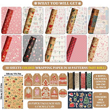 Carica l'immagine nel visualizzatore di Gallery, FullJoyHut Carta da Regalo Natalizio Set,tra cui 10 Carta da Regalo Natalizia,10 Etichette Regalo Natalizie Carta Kraft,4 Rotolo Corde di Luta e Cotone e Metallico per Confezione regalo di Natale