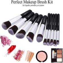 Carica l&#39;immagine nel visualizzatore di Gallery, BEAKEY set di pennelli trucco Premium synthetic Kabuki fondazione cipria fard, ombretto, pennelli per trucco, kit con spugnetta e Brush Egg (10 + 2 pezzi, nero/argento)