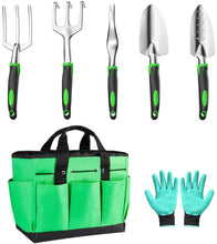 Carica l'immagine nel visualizzatore di Gallery, Set di Attrezzi da Giardino, 7 Pezzi Alluminio Kit Giardinaggio, Utensili da Giardino con Impugnatura in Gomma Antiscivolo, per Scavare, Dissodare Il Terreno, Piantare, Diserbo