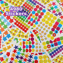 Carica l'immagine nel visualizzatore di Gallery, OWill 4980 Pezzi 60 Fogli Smiley Happy Face Stickers e Star Stickers, Colorato Adesivi Premio Faccia per Bambini Insegnante Genitore