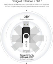 Carica l'immagine nel visualizzatore di Gallery, Netac 64G Chiavetta USB 2.0，Rotazione a 360 ° Pen Drive，USB Flash Drive velocità di Lettura Fino a 20 MB/s，Thumb Drive Memoria Stick